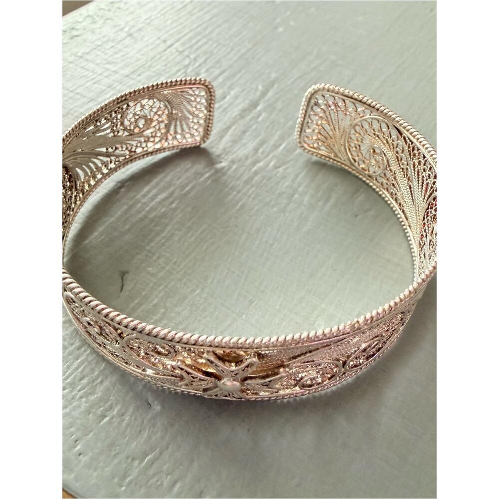 925 Sterling Silver Cuff Maltese cross filigree cuff bracelet - Picture 10 of 13